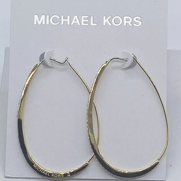 SOLD BETY/MK Gold Crystal Pave' Oval Oblong Hoop E - Picture 7 of 9